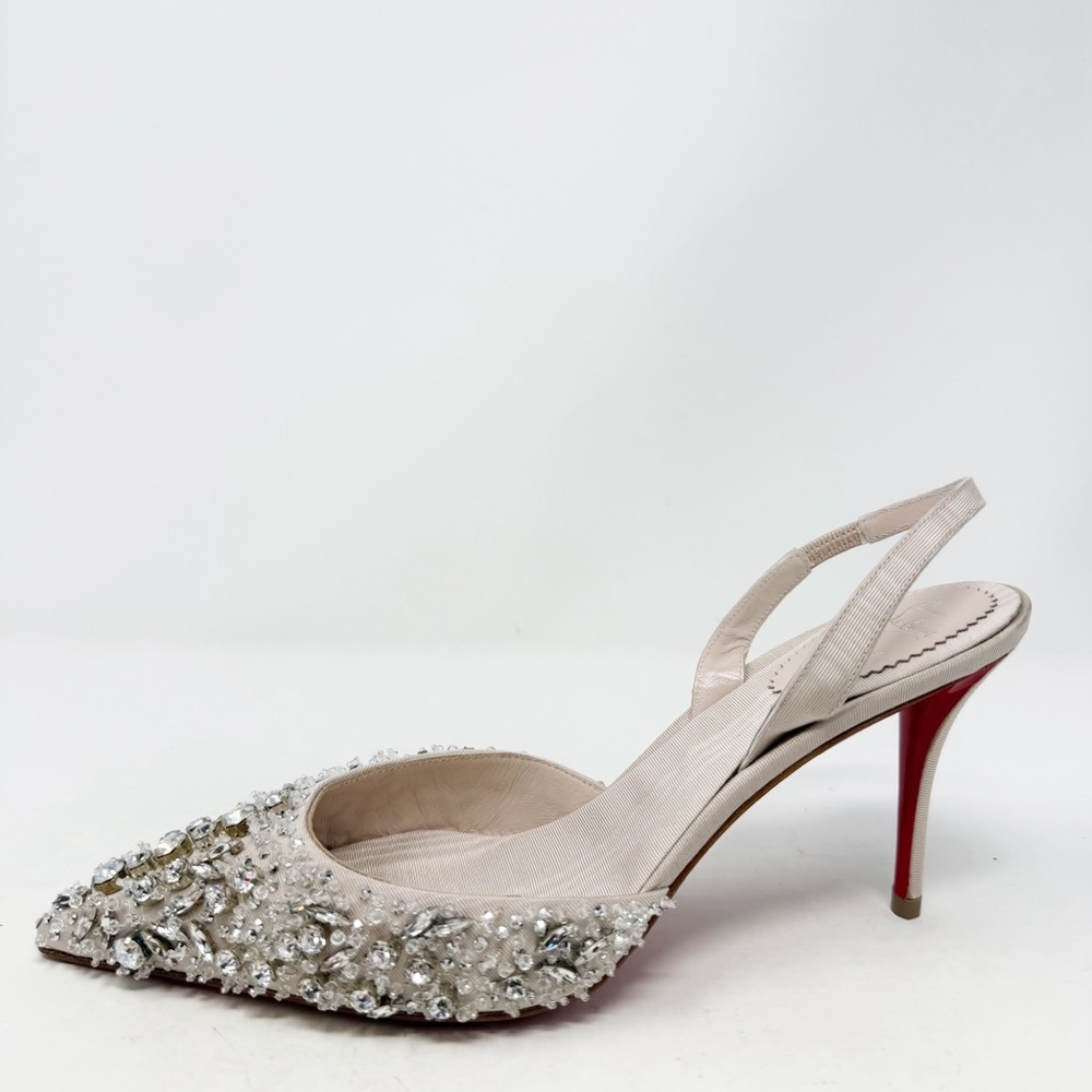 Christian Louboutin Queenissima Sling Crystal Slingback Heels Size 37 - Picture 11 of 14